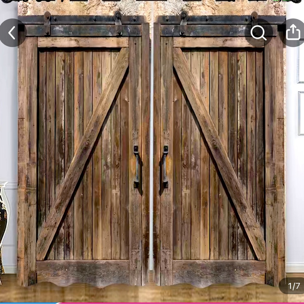 2pc Rustic Wooden door pattern Curtain for, Bathroom, living Room, ect